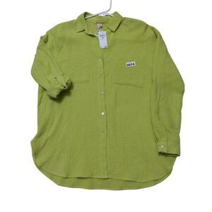 Magaschoni Button Up Shirt Woman XS TP Green‎ Gauze Long Sleeve Organic Cotton